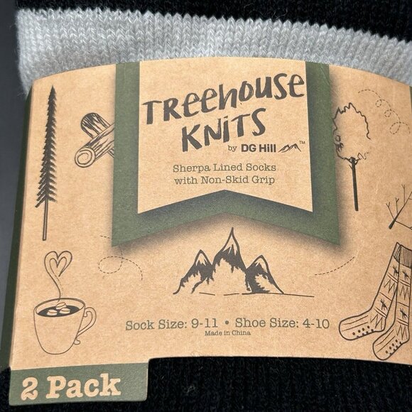 Treehouse Knits Sherpa Lined Socks 2pk Non-Skid Grip Shoe Size 4-10 Soft Warm - Picture 7 of 7